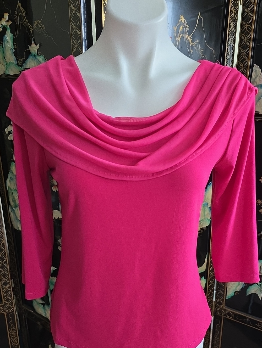 Harlow Draped Neck Long Sleeve Top - Hot Pink